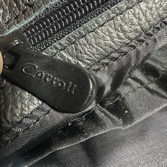 Caroll Black Leather Briefcase Laptop Work Bag with Shoulder Strap - Picture 10 of 11